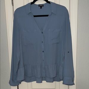 Express Women's Blue Blouse with Ruffle Bottom